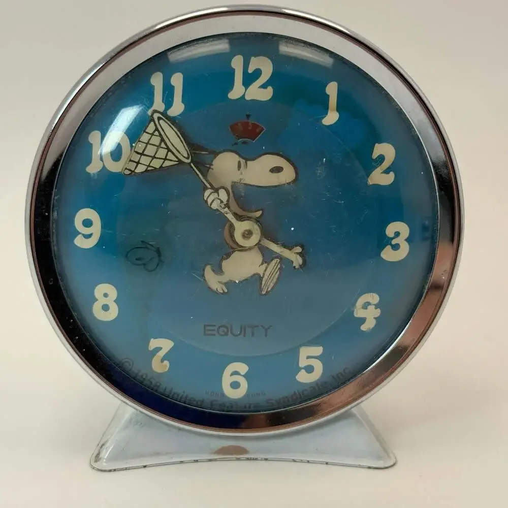 Vintage 1958 Equity Peanuts Snoopy Butterfly Net Alarm Clock